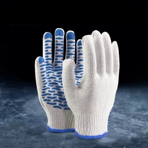 China Wholesale Factory Custom 13 Gauge Nylon and Cotton Liner Safety Work Glove Blue PVC Dots on Palm