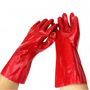 Factory Wholesale Customization Long Fully Dipped Red PVC Oil Chemical Resistant Industrial Working Gloves