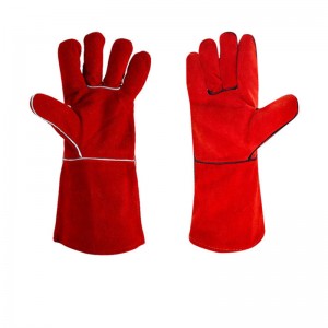 Wholesale Long Red Welding Gloves Cow Split Leather Work Gloves Leather Safety Working Gloves