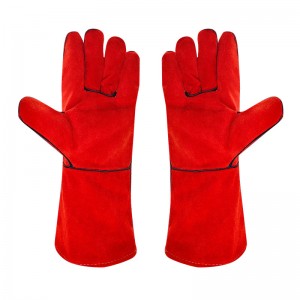 Wholesale Long Red Welding Gloves Cow Split Leather Work Gloves Leather Safety Working Gloves