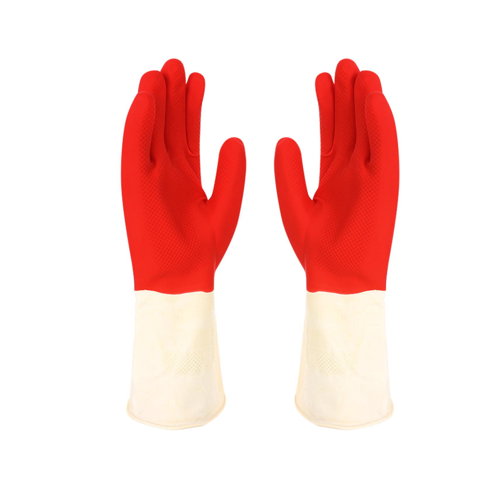 Red and white double color industrial latex gloves working