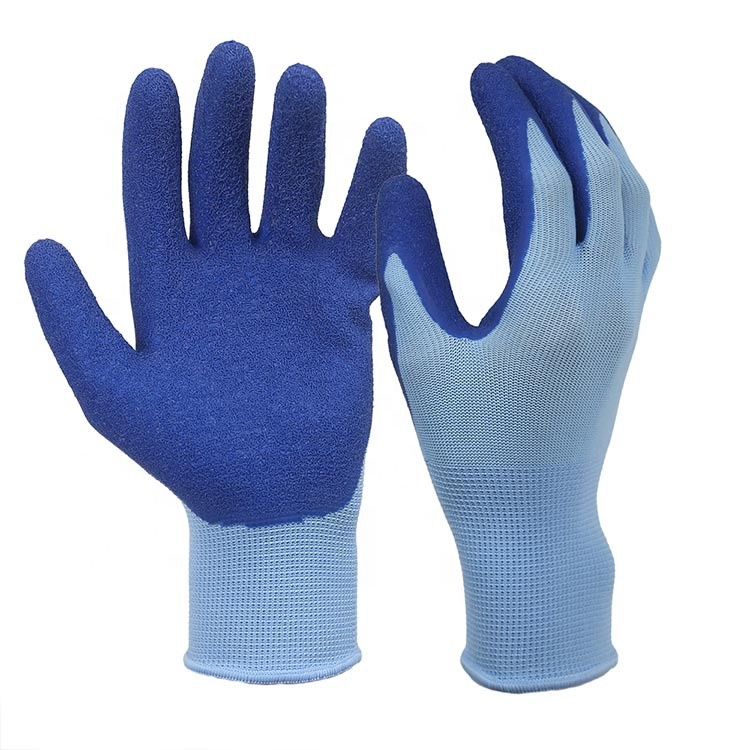 Red Nylon Mechanics Exfoliating Anti Slip Black Latex Coated Crinkle Work Construction Safety Labor Glove