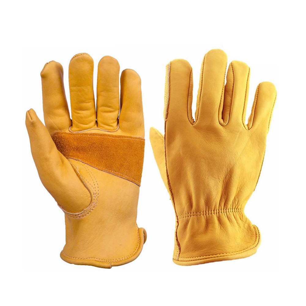 Yellow Cow Leather Gloves Outdoor Sport AB Grade Driver Protective Gloves for Motorcycle Gardening Featured Image