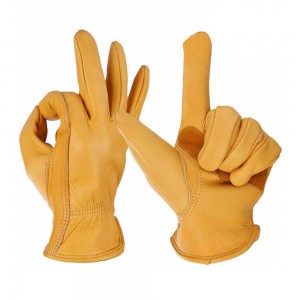 Yellow Cow Leather Gloves Outdoor Sport AB Grade Driver Protective Gloves for Motorcycle Gardening