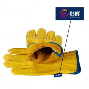 Yellow Truck Leather Driver Contruction Work Gloves Safety Cow Split Leather Insulated Welding Gloves Men