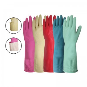 China Wholesale Extra Long Household Flock Lined Latex Rubber Gloves for Dishwashing