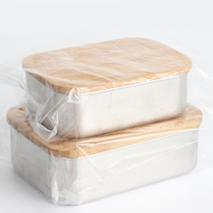 SGS Stainless Steel Plain Metal Lunch Box Miaraka amin'ny Bamboo Cover.