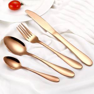 Kualitas luhur borongan Emas Stainless Steel Cutlery Siapkeun Laskar Pelangi Cutlery Pangatur