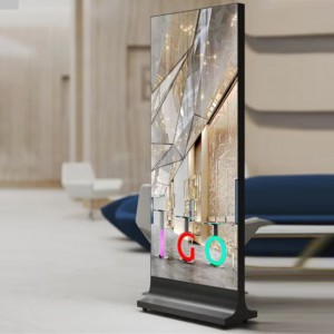 4K სრულეკრანიანი რეკლამის ჩვენება შიდა სენსორული ეკრანის პორტატული LCD პლაკატი