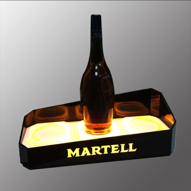 Lighted 3 Bottle Wine Acrylic Display shelf with rgb led lights