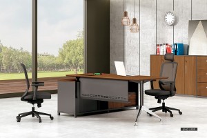 Oak Office Furniture L Shape Manager Table Wooden Computer Office Desk with Metal Legs