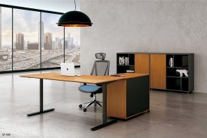 თანამედროვე სარეკლამო კომპლექტი მაგიდის ავეჯი L ფორმის სრული აღმასრულებელი საოფისე მაგიდა