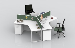 Estación de trabajo de oficina Axle para 3 personas: escritorios de 120 grados