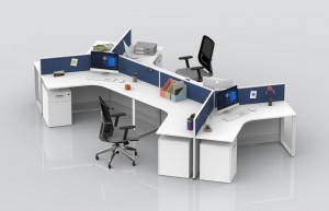 Estación de trabajo de oficina Axle para 3 personas: escritorios de 120 grados
