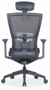 Chaise de travail ergonomique à dossier en tissu noir avec siège rembourré