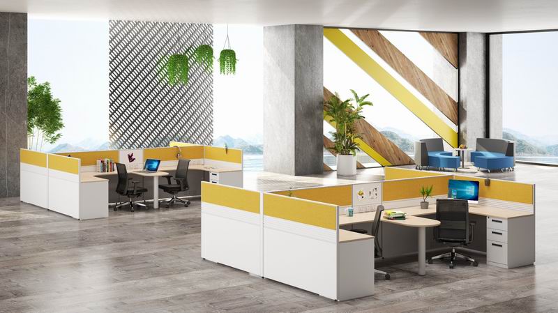 Executive Cubicles with Modern Textured Woodgrain Privacy Dividers (1)