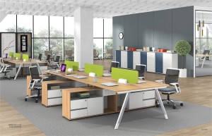 White Office Furniture Staff Table Modular Workstation With Drawer 6 Person Office Desks