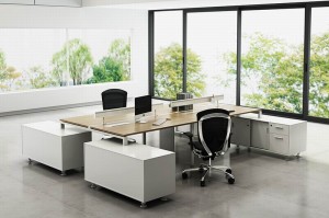 Four-Person L-Desk Workstation Set Montage office partition for staff desk