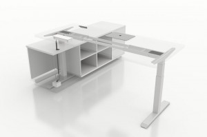 Fullt høydejusterbar L-skrivebord for små kontorer