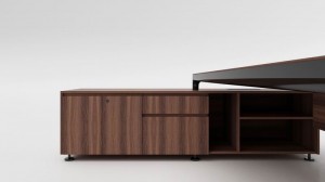 L-Shape Melamine Office Furniture Iron Leg Executive Desk