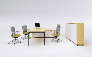 L-Shape Melamine Office Furniture Iron Leg Executive Desk