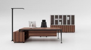 L-Shape Melamine Hofisi Furniture Iron Leg Executive Desk