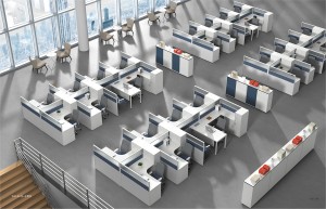 Mobilje zyre modulare moderne në formë L Tabela e ndarjes së tavolinës së punës në zyrë OP-4152