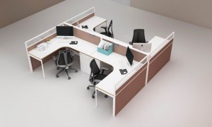 Modernūs biuro staliniai baldai, melamino 4 asmenų biuro darbo vietos