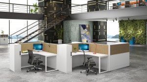 Mga Managerial Workstation na may Modern Textured Woodgrain Privacy Divider