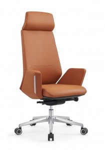 Кромирана класична кожна канцелариска фотелја во модно сива Извршна фотелја