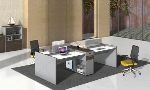 Commercieel meubilair van hoge kwaliteit modern design stalen bureauframe wit tafelblad 4-persoons kantoorwerkstation voor personeel