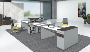 Nội thất thương mại chất lượng cao thiết kế hiện đại bàn khung thép mặt bàn màu trắng 4 người văn phòng máy trạm cho nhân viên