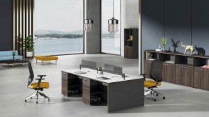 Kommersjele meubels hege kwaliteit modern ûntwerp stielen buro frame wite tafel top 4 persoan kantoar wurkstasjonStencils foar personiel