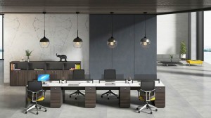 Kommersielle møbler høy kvalitet moderne design stål skrivebordsramme hvit bordplate 4 personer kontor arbeidsstasjon for ansatte
