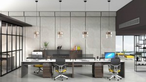 Mobiliário comercial design moderno de alta qualidade estrutura de mesa de aço branco tampo da mesa estação de trabalho de escritório para 4 pessoas para funcionários
