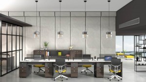 Mobles comerciais de deseño moderno de alta calidade, marco de escritorio de aceiro, mesa branca, estación de traballo de oficina para 4 persoas para o persoal