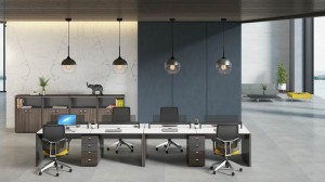 व्यावसायिक फर्निचर उच्च दर्जाचे आधुनिक डिझाइन स्टील डेस्क फ्रेम व्हाईट टेबल टॉप 4 कर्मचार्‍यांसाठी ऑफिस वर्कस्टेशन