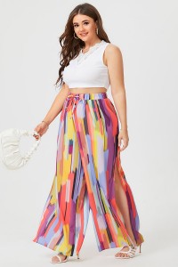Casual Loose Bohemian Colorful Pattern Plus Size  Women’s Wide Pants