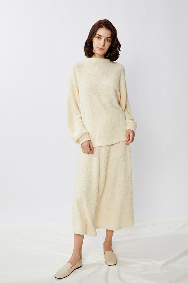 Lamb Wool Fur Knit Sweater And A-line Skirt