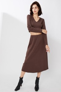 Scuba Slim Fit Casual Detachable Sleeves Crop Top Skirt Set