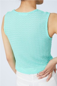 Casual Basic Crop Tank Tops Women Knit Sheer Crepe Textured Fabric