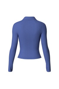 y2k Hollow Out Polo Neck Knitted Long Sleeve Tunic Basic Tops Women