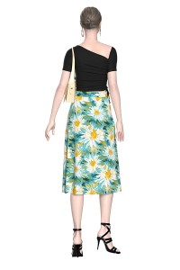 High Waist Floral Printed Van Gogh Style Midi Slit Wrap Women Skirt
