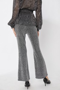 Metallic Yarn Party Wrinkle Sheer Top & Fitted Slim Flared Trousers