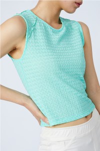 Casual Basic Crop Tank Tops Women Knit Sheer Crepe Textured Fabric