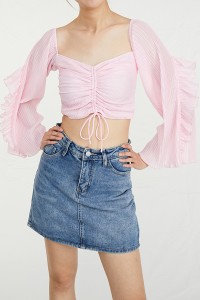 Trending Products New Arrivals Fashion Women Spring Clothes Bishop Sleeve Shirts Cute Crop Top for Ladies