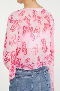 OEM/ODM Manufacturer New Cute Pink Long Sleeve Crop Tops Sexy Shirt Blouse
