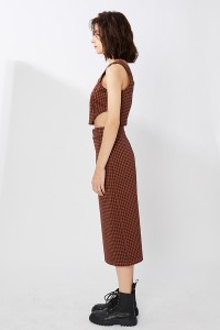 Good quality 2022 Ladies Plaid Vest Suit Midi Crop Top Skirt 2 Piece Set
