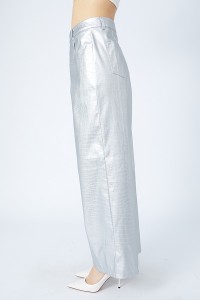 Polyester High Waist Wide Leg Pants Womens PU Alligator-grained Leather