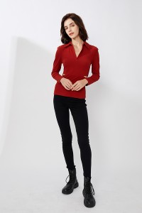 Hot Selling for Fashion Ladies Summer Sexy Knit Long Sleeved Female Autumn Plain Basic Cotton Basic Top
